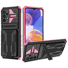 Silikon Hülle Handyhülle und Kunststoff Schutzhülle Hartschalen Tasche mit Ständer YF1 für Samsung Galaxy A23 5G Rosa