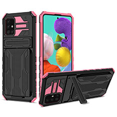 Silikon Hülle Handyhülle und Kunststoff Schutzhülle Hartschalen Tasche mit Ständer YF1 für Samsung Galaxy A31 Pink