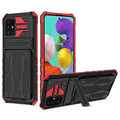 Silikon Hülle Handyhülle und Kunststoff Schutzhülle Hartschalen Tasche mit Ständer YF1 für Samsung Galaxy A31 Rot