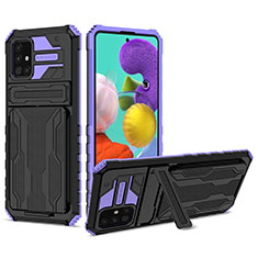 Silikon Hülle Handyhülle und Kunststoff Schutzhülle Hartschalen Tasche mit Ständer YF1 für Samsung Galaxy A31 Violett