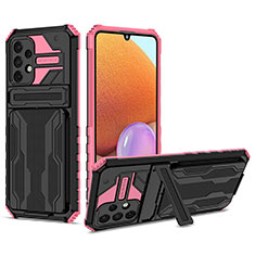 Silikon Hülle Handyhülle und Kunststoff Schutzhülle Hartschalen Tasche mit Ständer YF1 für Samsung Galaxy A32 5G Rosa