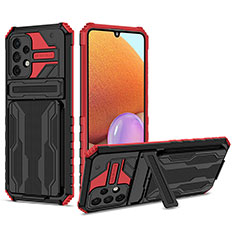 Silikon Hülle Handyhülle und Kunststoff Schutzhülle Hartschalen Tasche mit Ständer YF1 für Samsung Galaxy A32 5G Rot