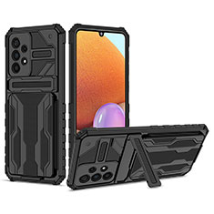 Silikon Hülle Handyhülle und Kunststoff Schutzhülle Hartschalen Tasche mit Ständer YF1 für Samsung Galaxy A33 5G Schwarz