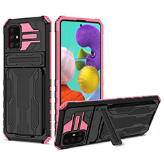 Silikon Hülle Handyhülle und Kunststoff Schutzhülle Hartschalen Tasche mit Ständer YF1 für Samsung Galaxy A51 4G Pink