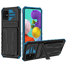 Silikon Hülle Handyhülle und Kunststoff Schutzhülle Hartschalen Tasche mit Ständer YF1 für Samsung Galaxy A51 5G Blau