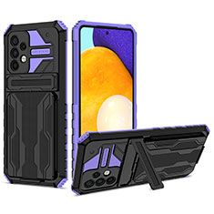 Silikon Hülle Handyhülle und Kunststoff Schutzhülle Hartschalen Tasche mit Ständer YF1 für Samsung Galaxy A52 4G Violett