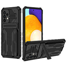 Silikon Hülle Handyhülle und Kunststoff Schutzhülle Hartschalen Tasche mit Ständer YF1 für Samsung Galaxy A52 5G Schwarz