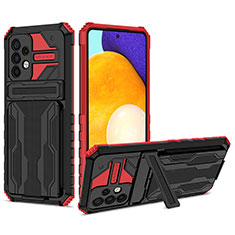 Silikon Hülle Handyhülle und Kunststoff Schutzhülle Hartschalen Tasche mit Ständer YF1 für Samsung Galaxy A52s 5G Rot