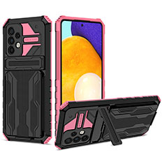 Silikon Hülle Handyhülle und Kunststoff Schutzhülle Hartschalen Tasche mit Ständer YF1 für Samsung Galaxy A72 4G Rosa