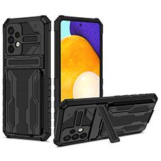 Silikon Hülle Handyhülle und Kunststoff Schutzhülle Hartschalen Tasche mit Ständer YF1 für Samsung Galaxy A72 5G Schwarz