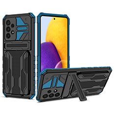 Silikon Hülle Handyhülle und Kunststoff Schutzhülle Hartschalen Tasche mit Ständer YF1 für Samsung Galaxy A73 5G Blau