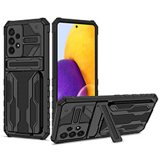 Silikon Hülle Handyhülle und Kunststoff Schutzhülle Hartschalen Tasche mit Ständer YF1 für Samsung Galaxy A73 5G Schwarz