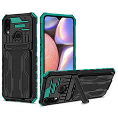 Silikon Hülle Handyhülle und Kunststoff Schutzhülle Hartschalen Tasche mit Ständer YF1 für Samsung Galaxy M01s Grün