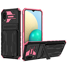 Silikon Hülle Handyhülle und Kunststoff Schutzhülle Hartschalen Tasche mit Ständer YF1 für Samsung Galaxy M02 Rosa