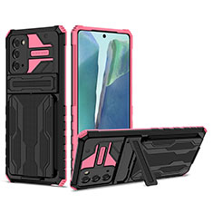 Silikon Hülle Handyhülle und Kunststoff Schutzhülle Hartschalen Tasche mit Ständer YF1 für Samsung Galaxy Note 20 5G Pink