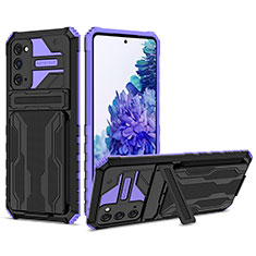 Silikon Hülle Handyhülle und Kunststoff Schutzhülle Hartschalen Tasche mit Ständer YF1 für Samsung Galaxy S20 FE 4G Violett