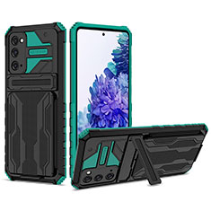 Silikon Hülle Handyhülle und Kunststoff Schutzhülle Hartschalen Tasche mit Ständer YF1 für Samsung Galaxy S20 Lite 5G Grün