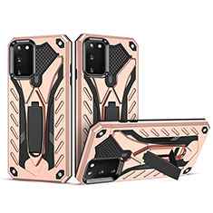 Silikon Hülle Handyhülle und Kunststoff Schutzhülle Hartschalen Tasche mit Ständer YF2 für Samsung Galaxy A02s Rosegold