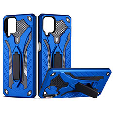 Silikon Hülle Handyhülle und Kunststoff Schutzhülle Hartschalen Tasche mit Ständer YF2 für Samsung Galaxy A12 Nacho Blau