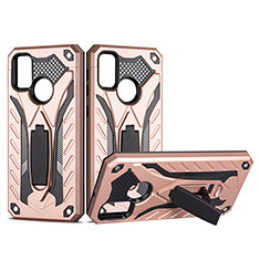 Silikon Hülle Handyhülle und Kunststoff Schutzhülle Hartschalen Tasche mit Ständer YF2 für Samsung Galaxy M30s Rosegold