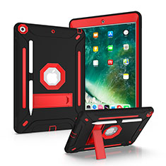 Silikon Hülle Handyhülle und Kunststoff Schutzhülle Hartschalen Tasche mit Ständer YJ1 für Apple iPad 10.2 (2019) Rot und Schwarz