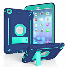 Silikon Hülle Handyhülle und Kunststoff Schutzhülle Hartschalen Tasche mit Ständer YJ2 für Apple iPad Mini 3 Blau