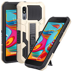 Silikon Hülle Handyhülle und Kunststoff Schutzhülle Hartschalen Tasche mit Ständer ZJ1 für Samsung Galaxy A2 Core A260F A260G Gold