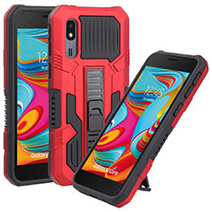 Silikon Hülle Handyhülle und Kunststoff Schutzhülle Hartschalen Tasche mit Ständer ZJ1 für Samsung Galaxy A2 Core A260F A260G Rot