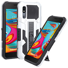 Silikon Hülle Handyhülle und Kunststoff Schutzhülle Hartschalen Tasche mit Ständer ZJ1 für Samsung Galaxy A2 Core A260F A260G Weiß