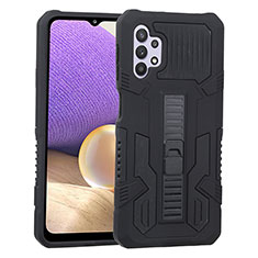 Silikon Hülle Handyhülle und Kunststoff Schutzhülle Hartschalen Tasche mit Ständer ZJ1 für Samsung Galaxy A32 5G Schwarz