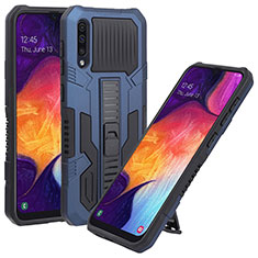 Silikon Hülle Handyhülle und Kunststoff Schutzhülle Hartschalen Tasche mit Ständer ZJ1 für Samsung Galaxy A50 Blau