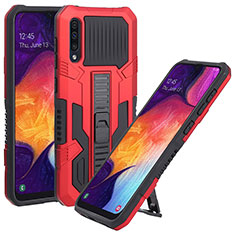 Silikon Hülle Handyhülle und Kunststoff Schutzhülle Hartschalen Tasche mit Ständer ZJ1 für Samsung Galaxy A50S Rot