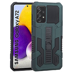 Silikon Hülle Handyhülle und Kunststoff Schutzhülle Hartschalen Tasche mit Ständer ZJ1 für Samsung Galaxy A72 4G Grün