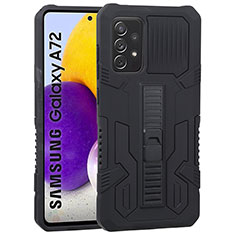 Silikon Hülle Handyhülle und Kunststoff Schutzhülle Hartschalen Tasche mit Ständer ZJ1 für Samsung Galaxy A72 4G Schwarz