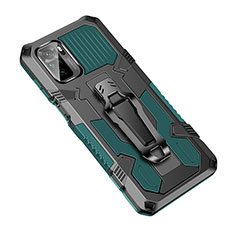 Silikon Hülle Handyhülle und Kunststoff Schutzhülle Hartschalen Tasche mit Ständer ZJ2 für Xiaomi Poco M5S Grün