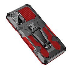 Silikon Hülle Handyhülle und Kunststoff Schutzhülle Hartschalen Tasche mit Ständer ZJ2 für Xiaomi Poco M5S Rot