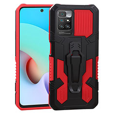 Silikon Hülle Handyhülle und Kunststoff Schutzhülle Hartschalen Tasche mit Ständer ZJ2 für Xiaomi Redmi 10 (2022) Rot