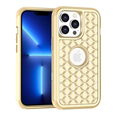 Silikon Hülle Handyhülle und Kunststoff Schutzhülle Hartschalen Tasche Vorder und Rückseite 360 Grad Ganzkörper Bling-Bling für Apple iPhone 13 Pro Max Gold