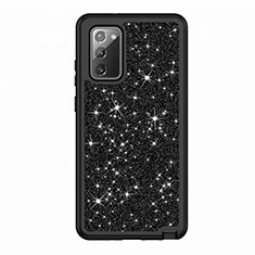 Silikon Hülle Handyhülle und Kunststoff Schutzhülle Hartschalen Tasche Vorder und Rückseite 360 Grad Ganzkörper Bling-Bling für Samsung Galaxy Note 20 5G Schwarz