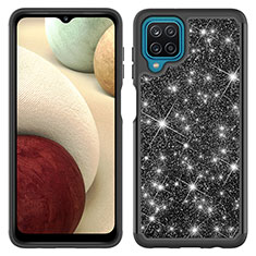 Silikon Hülle Handyhülle und Kunststoff Schutzhülle Hartschalen Tasche Vorder und Rückseite 360 Grad Ganzkörper Bling-Bling JX1 für Samsung Galaxy A12 5G Schwarz