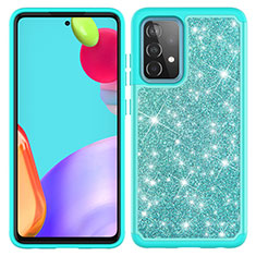 Silikon Hülle Handyhülle und Kunststoff Schutzhülle Hartschalen Tasche Vorder und Rückseite 360 Grad Ganzkörper Bling-Bling JX1 für Samsung Galaxy A52 4G Cyan