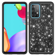 Silikon Hülle Handyhülle und Kunststoff Schutzhülle Hartschalen Tasche Vorder und Rückseite 360 Grad Ganzkörper Bling-Bling JX1 für Samsung Galaxy A52s 5G Schwarz