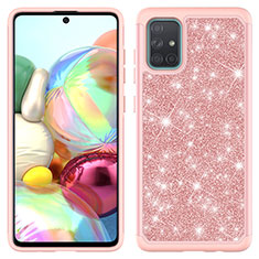 Silikon Hülle Handyhülle und Kunststoff Schutzhülle Hartschalen Tasche Vorder und Rückseite 360 Grad Ganzkörper Bling-Bling JX1 für Samsung Galaxy A71 4G A715 Rosegold