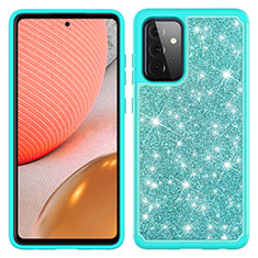 Silikon Hülle Handyhülle und Kunststoff Schutzhülle Hartschalen Tasche Vorder und Rückseite 360 Grad Ganzkörper Bling-Bling JX1 für Samsung Galaxy A72 5G Cyan