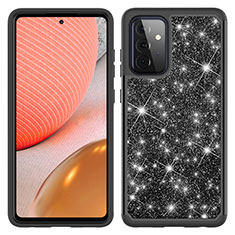 Silikon Hülle Handyhülle und Kunststoff Schutzhülle Hartschalen Tasche Vorder und Rückseite 360 Grad Ganzkörper Bling-Bling JX1 für Samsung Galaxy A72 5G Schwarz