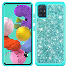 Silikon Hülle Handyhülle und Kunststoff Schutzhülle Hartschalen Tasche Vorder und Rückseite 360 Grad Ganzkörper Bling-Bling JX1 für Samsung Galaxy M40S Cyan