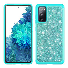 Silikon Hülle Handyhülle und Kunststoff Schutzhülle Hartschalen Tasche Vorder und Rückseite 360 Grad Ganzkörper Bling-Bling JX1 für Samsung Galaxy S20 FE 4G Cyan