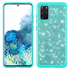 Silikon Hülle Handyhülle und Kunststoff Schutzhülle Hartschalen Tasche Vorder und Rückseite 360 Grad Ganzkörper Bling-Bling JX1 für Samsung Galaxy S20 Plus 5G Cyan