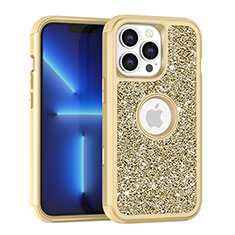 Silikon Hülle Handyhülle und Kunststoff Schutzhülle Hartschalen Tasche Vorder und Rückseite 360 Grad Ganzkörper Bling-Bling YJ1 für Apple iPhone 13 Pro Gold