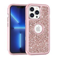 Silikon Hülle Handyhülle und Kunststoff Schutzhülle Hartschalen Tasche Vorder und Rückseite 360 Grad Ganzkörper Bling-Bling YJ1 für Apple iPhone 13 Pro Rosegold